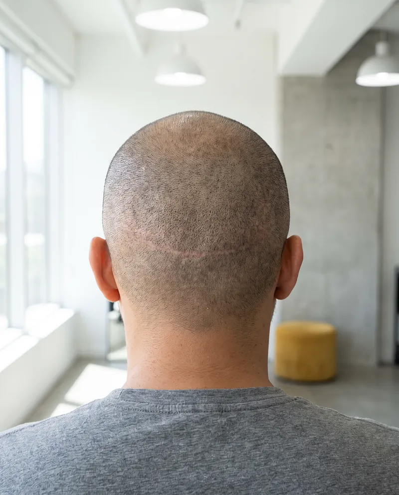 Nuca con una cicatriz lineal casi imperceptible entre el cabello corto (imagen ilustrativa)