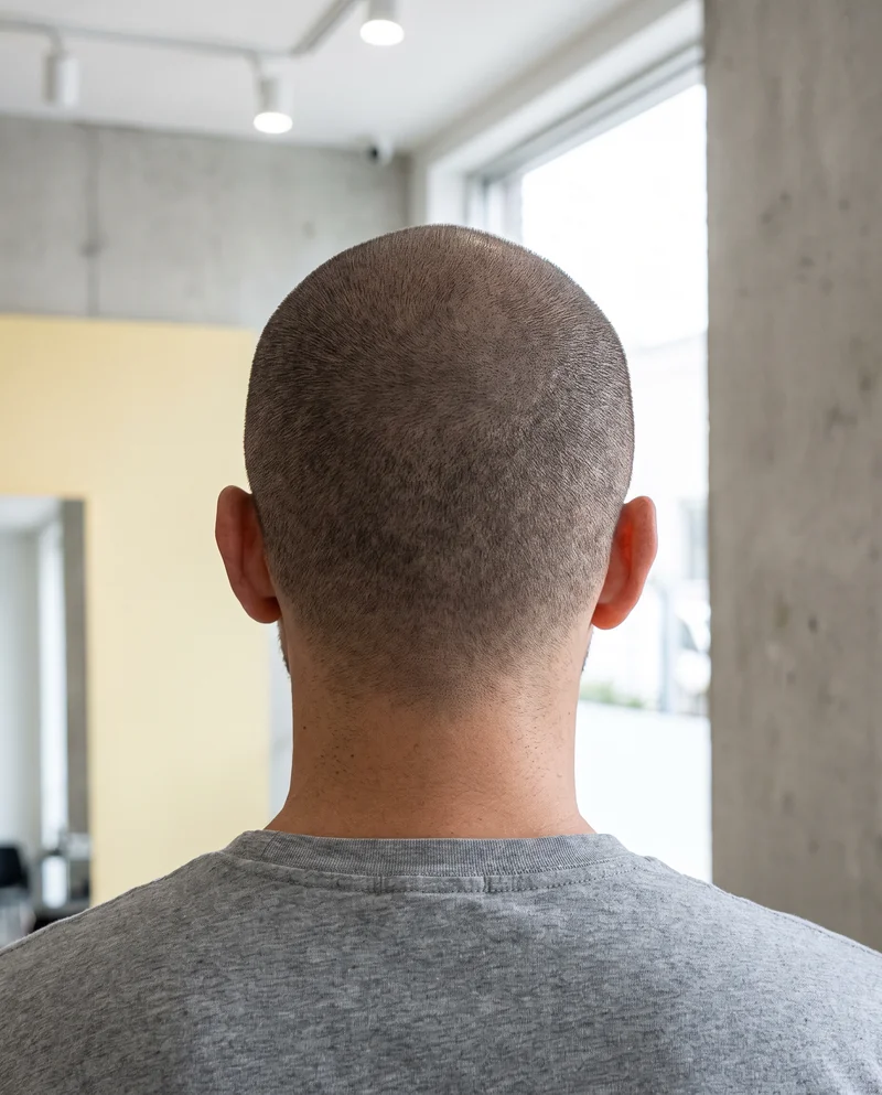 Detalle de la coronilla con pigmento entre el cabello corto que da un aspecto más denso (imagen ilustrativa)